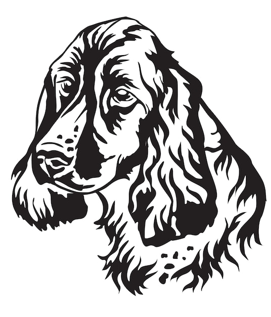 Retrato decorativo del perro de aguas de rusia, vector ilustración aislada en color negro sobre fondo blanco. imagen para diseño y tatuaje.