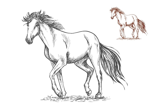 Retrato de dibujo de caballo blanco corriendo