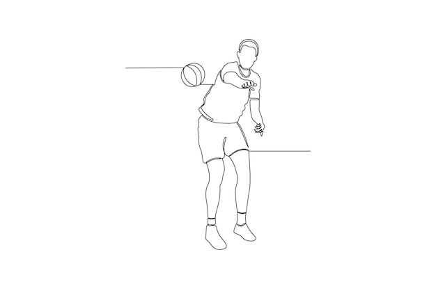 Retrato de dibujo de línea continua de un jugador de voleibol en la ilustración de vector de arena Vector Premium