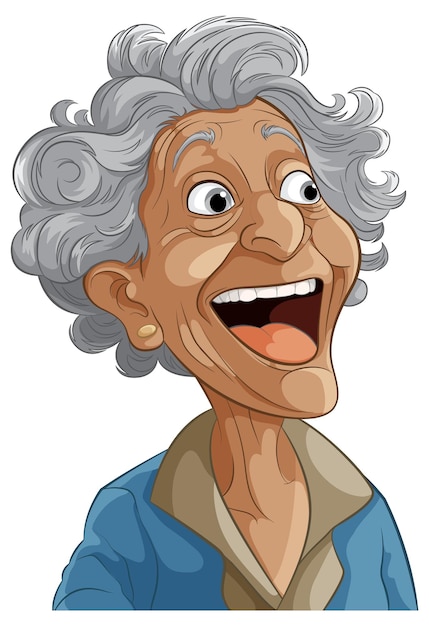 Retrato de dibujos animados de una anciana alegre