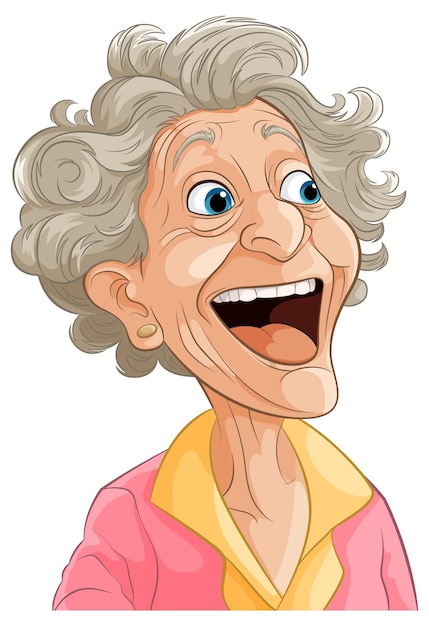 Vector retrato de dibujos animados de una anciana alegre