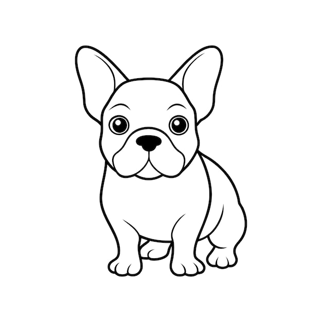 Retrato de dibujos animados de bulldog francés en blanco y negro dibujado a mano