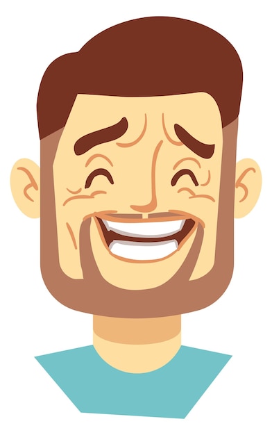 Retrato de dibujos animados de hombre riendo. Emoción de persona feliz aislada sobre fondo blanco