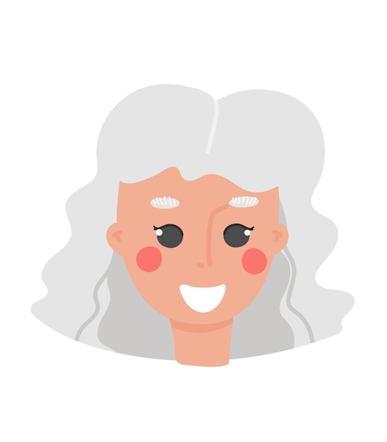 Vector retrato de dibujos animados de vector de una niña con cabello gris mujer con ilustración de cabello rubio