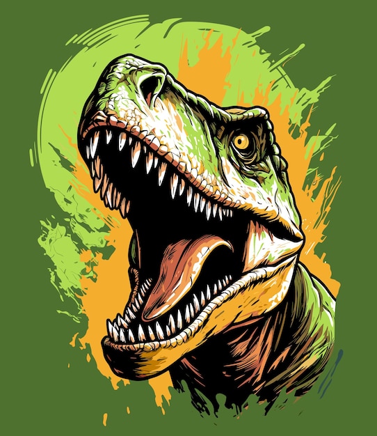 Retrato de dinosaurio jurassic world tyrannosaurus rex en estilo pop art vectorial plantilla para póster, pegatina de camiseta, etc.