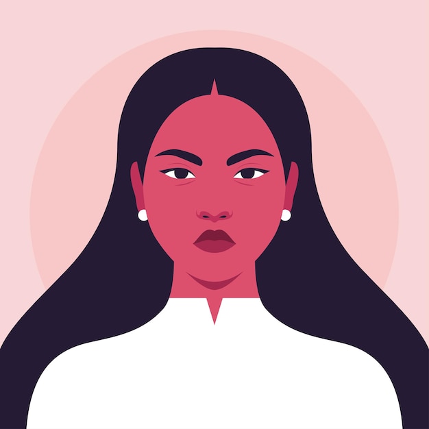 Retrato, de, enojado, mujer asiática, con, pelo largo