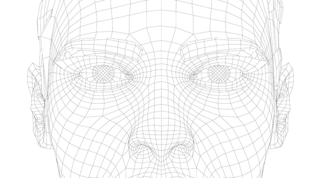 Retrato de estructura metálica de una niña. Representación 3d