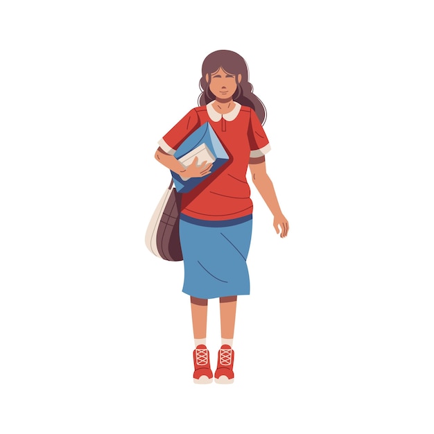 retrato de una estudiante universitaria llevando una ilustración de bolsa