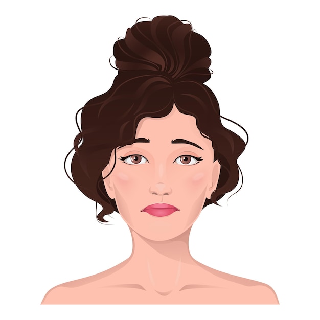 Retrato facial de mujeres con cabello castaño Expresión facial con ilustración vectorial aislada de gestos