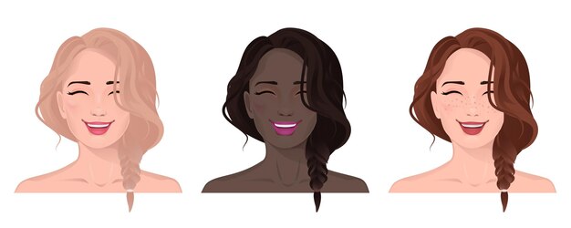Retrato facial de mujeres con piel y cabello de buzo Expresión facial con vector aislado de gesto