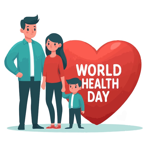 un retrato de familia con un corazón que dice día mundial de la salud