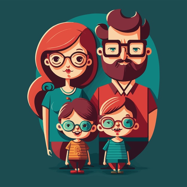 Vector retrato de familia feliz con niños parent love ilustración de vector plano moderno