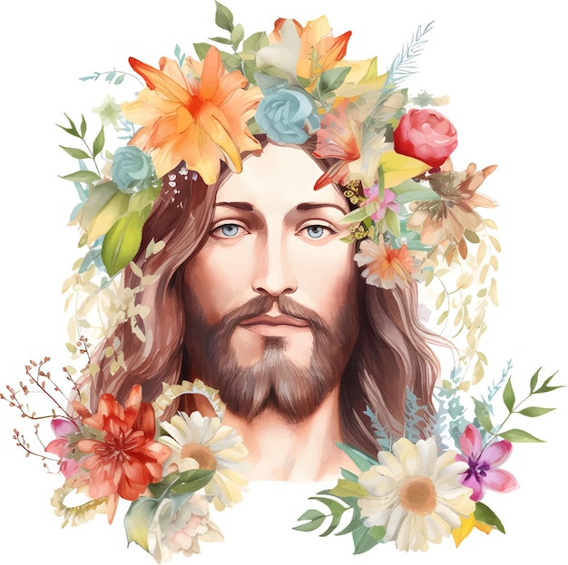 Retrato de feliz Jesucristo Mesías Dios símbolo Cristianismo Dibujos animados vector ilustración