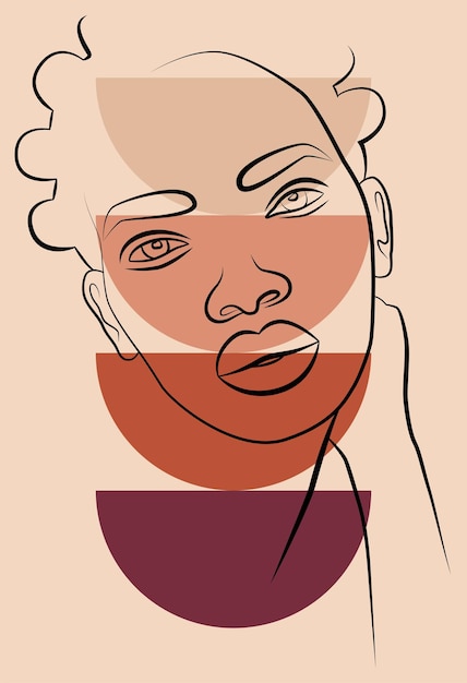 Retrato femenino abstracto minimalista con una línea continua para el logo Formas geométricas