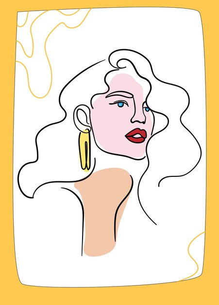 Retrato forrado de mujer con cabello hermoso, retrato abstracto, arte