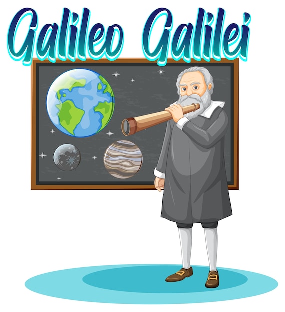 Retrato de Galileo Galilei en estilo de dibujos animados