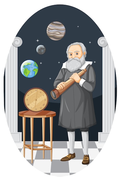 Vector retrato de galileo galilei en estilo de dibujos animados