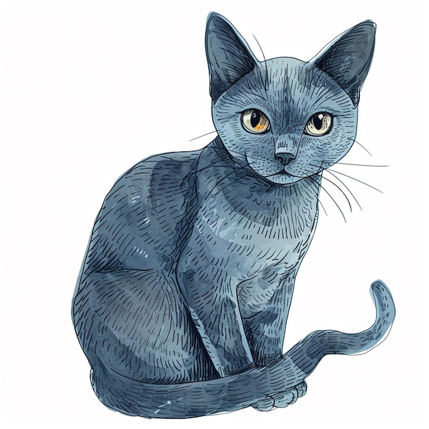 Retrato de un gato azul sobre un fondo blanco Ilustración vectorial