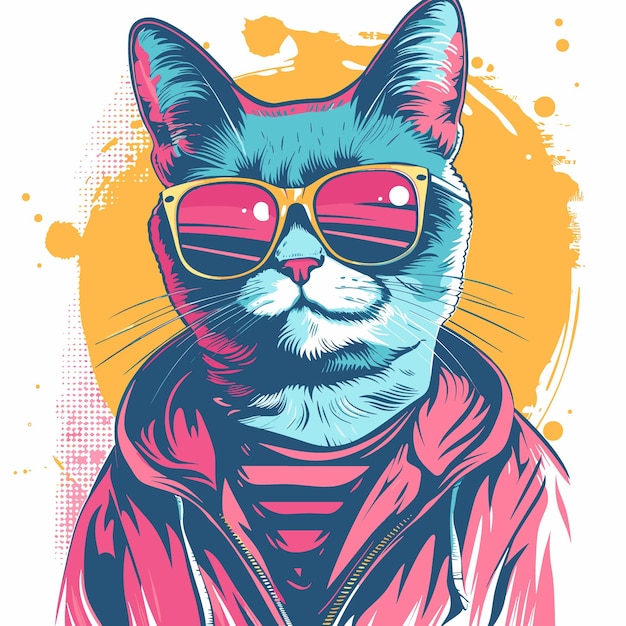 Vector retrato de un gato con capucha y gafas de sol ilustración vectorial