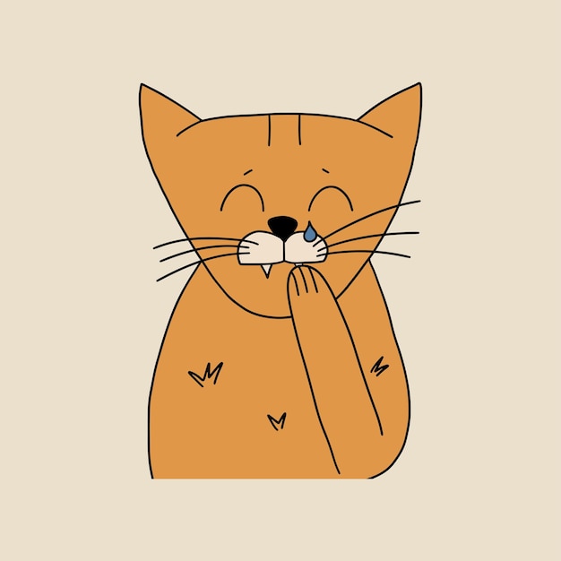 Retrato de un gato con un diente malo El animal sufre de caries Ilustración vectorial en estilo de contorno