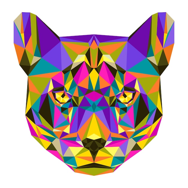 Retrato de gato puma geométrico triángulo poligonal aislado en blanco