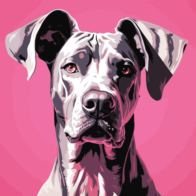 retrato de un gran perro danés Ilustración vectorial con fondo rosado