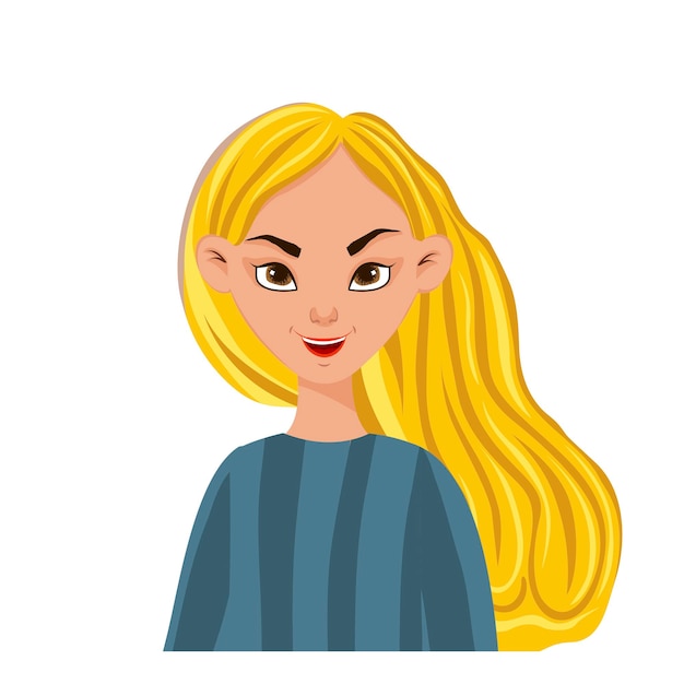 Vector retrato de una hermosa chica con cabello largo y rubio estilo de dibujos animados ilustración vectorial