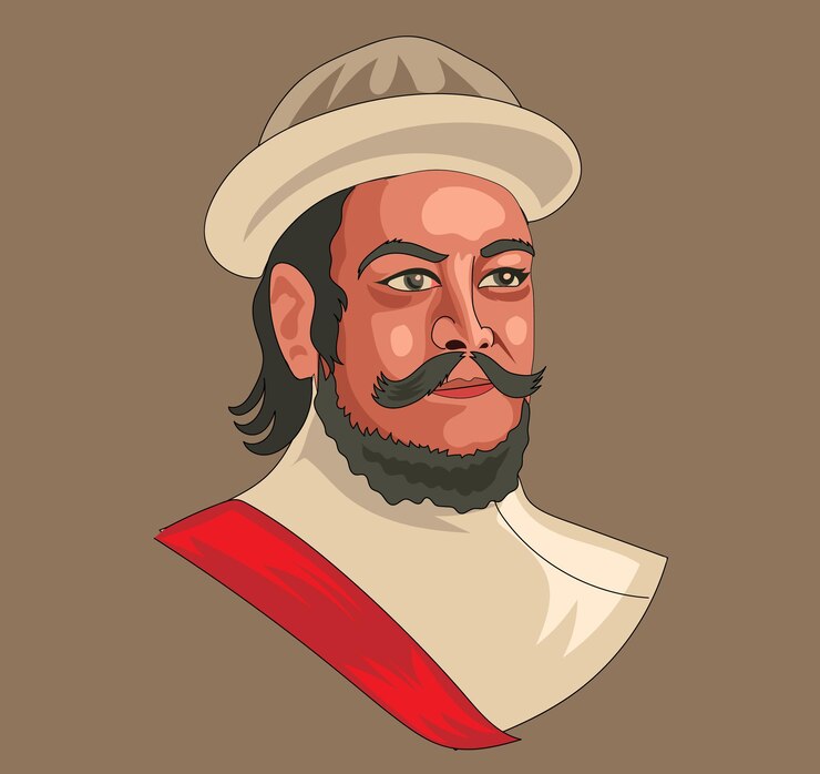 Vector retrato de un hombre con bigote y sombrero en una ilustración de arte vectorial de fondo marrón