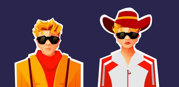 Vector un retrato de un hombre con gafas de sol y un sombrero con las palabras el que lleva un ha rojo