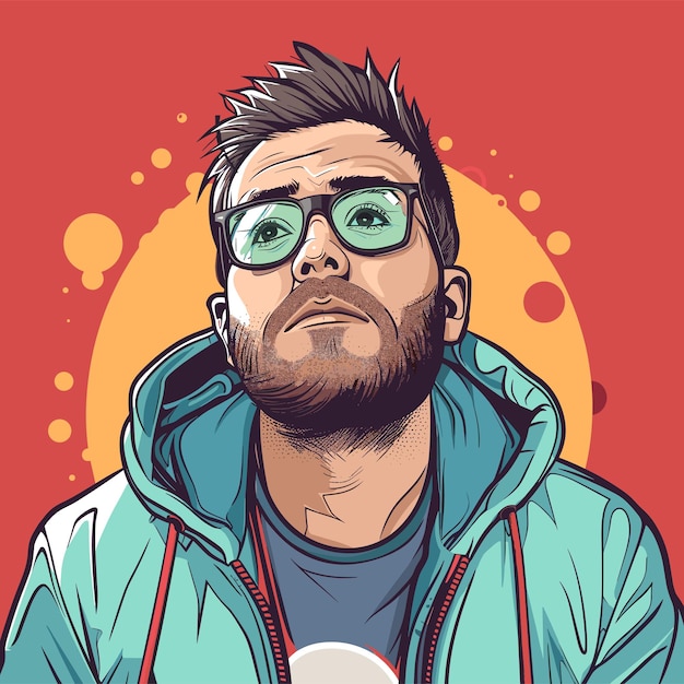 Vector retrato de un hombre hipster con barba y gafas ilustración vectorial