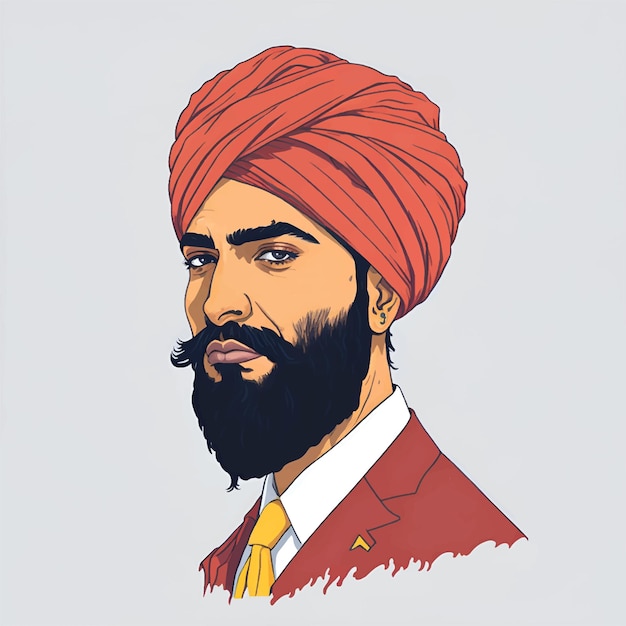 Vector retrato del hombre indio punjabi también llamado sardar ji sikh en traje tradicional con turbante vect