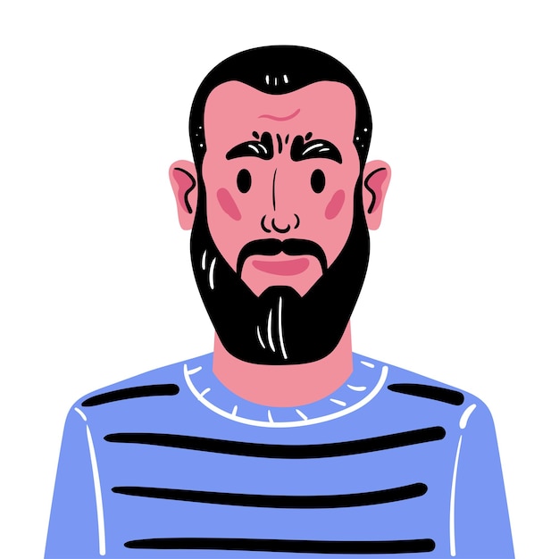 Retrato de un hombre de mediana edad con barba y cabello oscuro ilustración de un avatar de hombre en azul