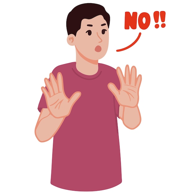 Retrato de un hombre molesto diciendo que no se detenga ilustración de gesto de negación