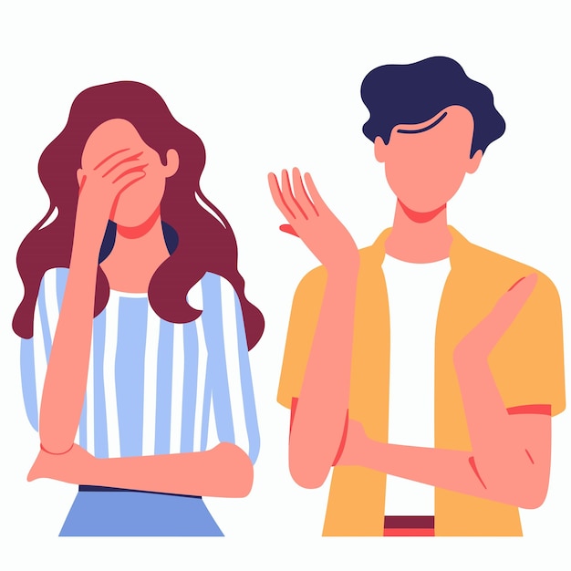 Retrato de un hombre y una mujer con gestos de palma facial ilustraciones vectoriales sobre fondo blanco