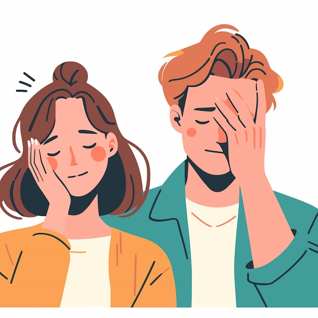 Retrato de un hombre y una mujer con gestos de palma facial ilustraciones vectoriales sobre fondo blanco
