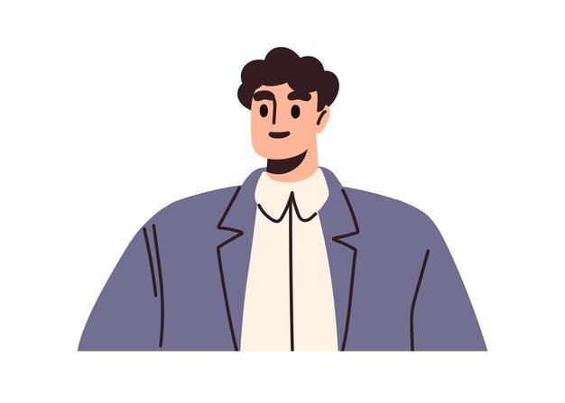 Retrato de hombre de negocios Personaje profesional Gerente de trabajador de oficina Sonriente empleado masculino Secretario en traje oficial Empresario amistoso Ilustración vectorial plana aislada sobre fondo blanco