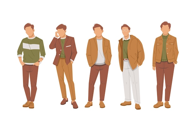 retrato de un hombre de pie con trajes modernos colección aislada ilustración de diseño plano