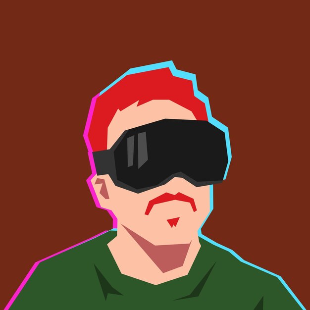 Retrato de un hombre con tecnología de auriculares de realidad virtual perfil de avatar estilo plano