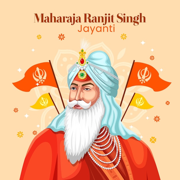 Retrato de ilustración vectorial de un fundador y líder del Imperio Sikh