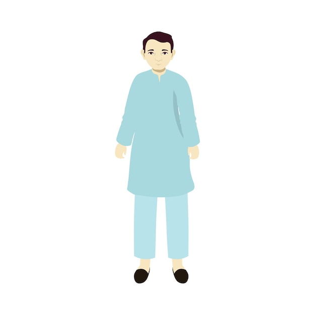 retrato, de, indio, hombre, llevando, azul, kurta, pijama, en, pose permanente