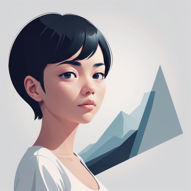 Vector retrato de un joven asiático personaje femenino en estilo minimal retrato de una joven asiática chara