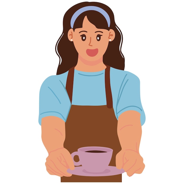 Retrato de una joven barista sosteniendo una taza de café Ilustración vectorial