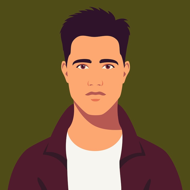 Vector retrato, de, joven, cara completa