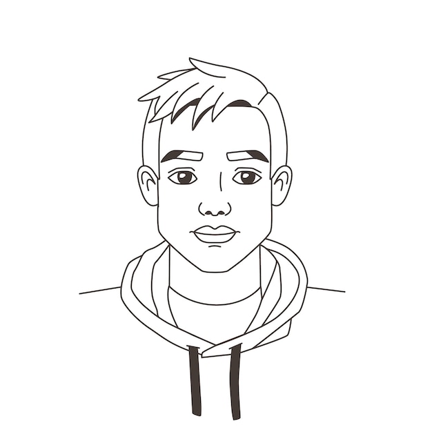 Vector retrato de un joven en estilo de garabateo dibujado a mano hombres avatar cara cabeza boceto contorno de línea ilustración vectorial simple