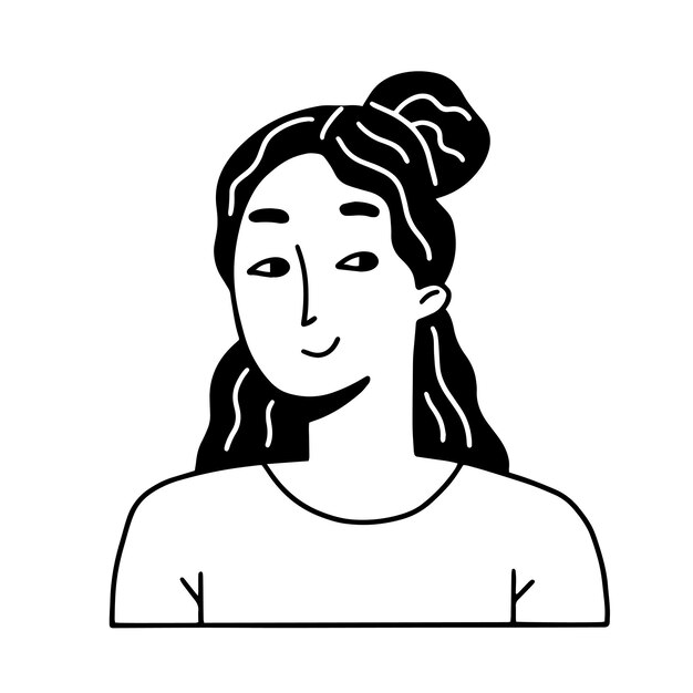 Retrato de una joven niña feliz Ilustración de Vector de personaje femenino en estilo doodle lineal