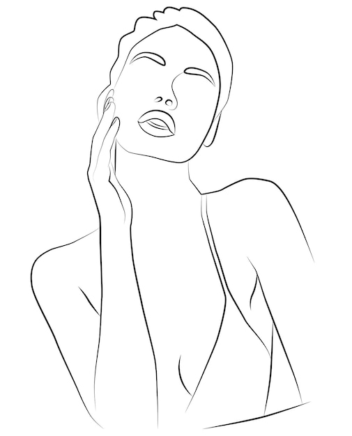Retrato por línea Dibujo de una mujer Dibujo artístico de la línea del rostro femenino