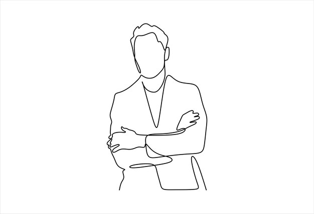 Retrato en línea de un hombre de negocios confiado con los brazos cruzados