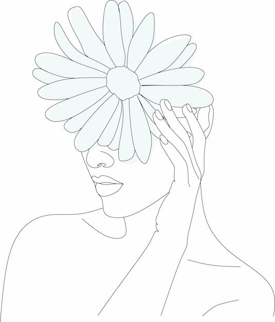 Vector retrato lineal abstracto de una chica con flores en estilo boho logotipo del salón beaty