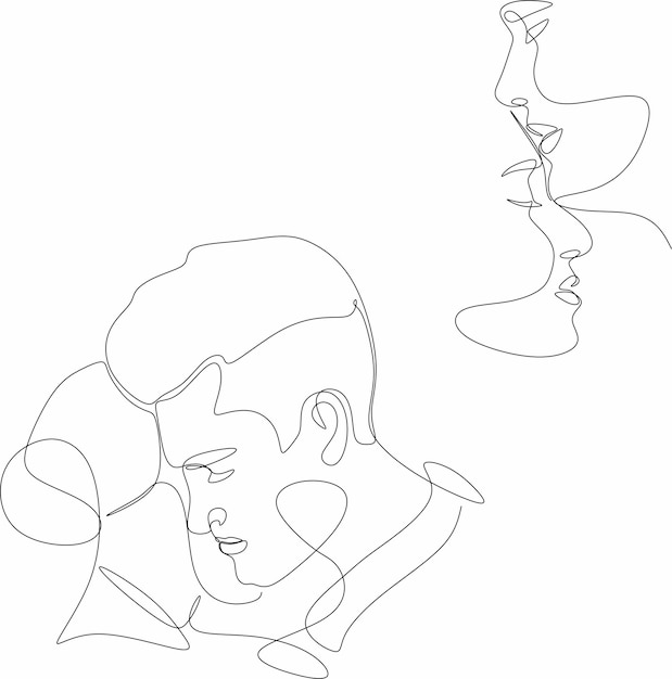Retrato lineal de un hombre y una mujer enamorados