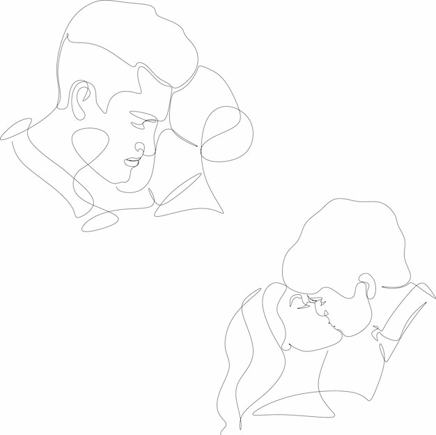 Retrato lineal de un hombre y una mujer enamorados